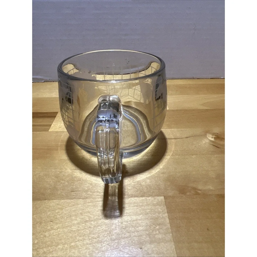 Vintage Nestle Nescafe Etched Glass World Globe Map Coffee Tea Mug